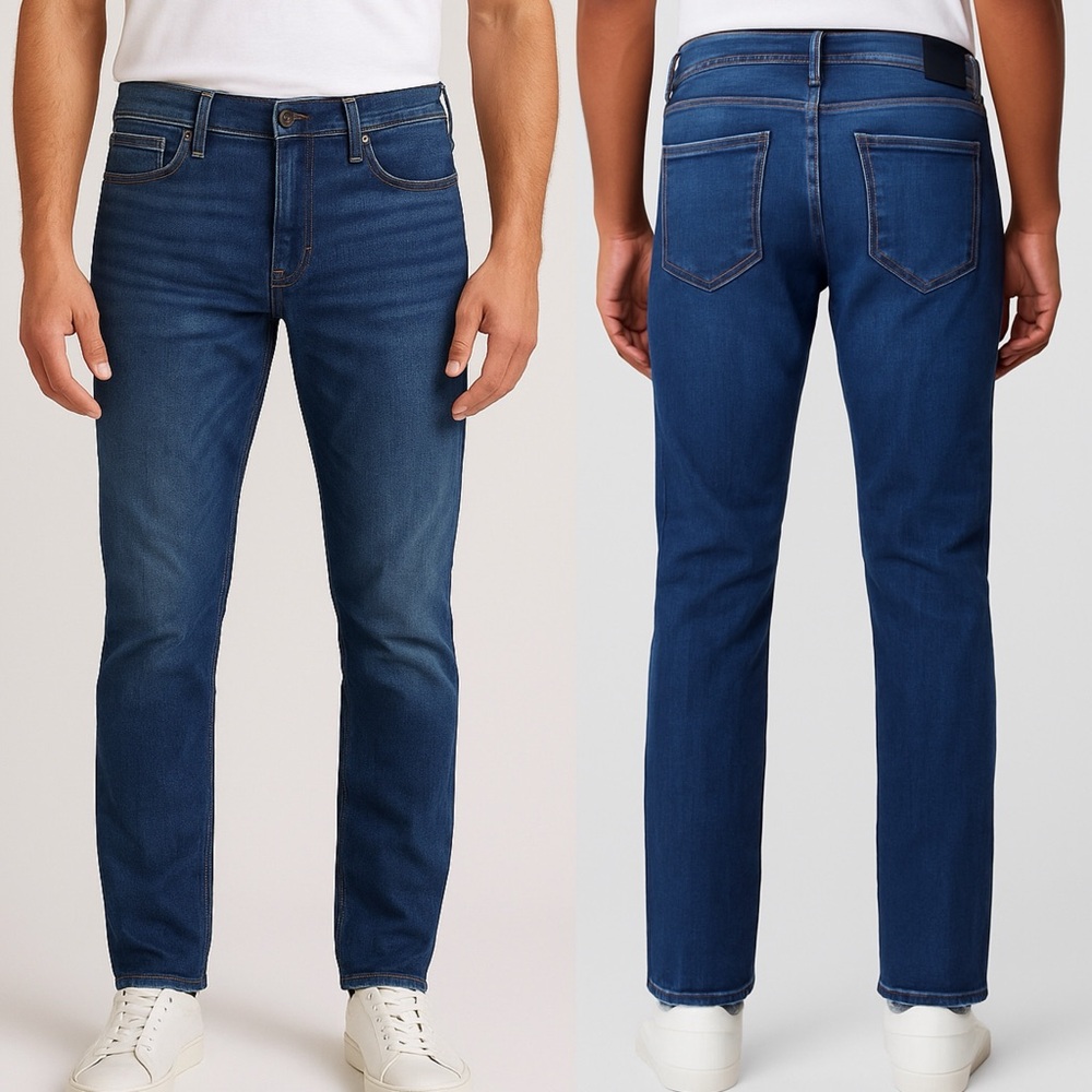 Paige Slim Straight Jeans Stretch Whiskered Denim Dark Wash Blue Men's 31